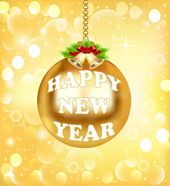 Año Nuevo campanas de bolas de color oro de fondo — Vector de stock