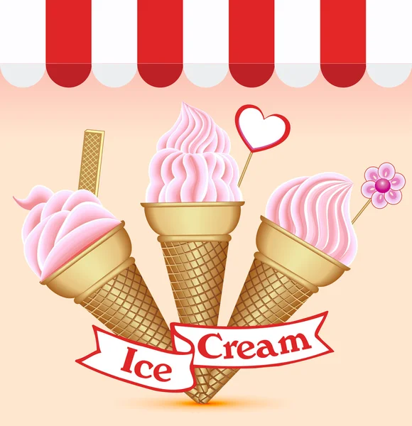 Fond avec un ensemble de crème glacée — Image vectorielle