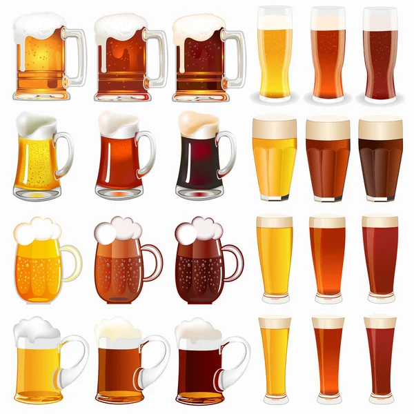 Set of mugs with a light and dark beer — Stock Vector