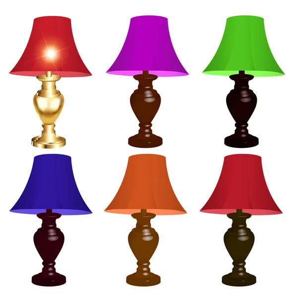 Set of colored table lamps on a white background — Stock Vector