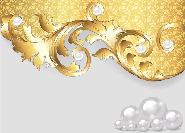 Horizontal  background with gold ornaments and pearls — Stock Vector