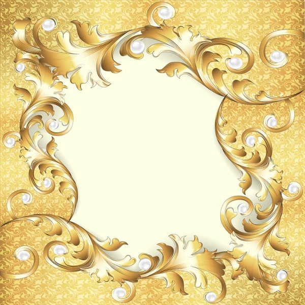 Background frame with gold ornaments and pearls — Stock Vector