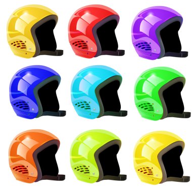  Beyaz bir arka plan üzerinde kask kızak kümesi