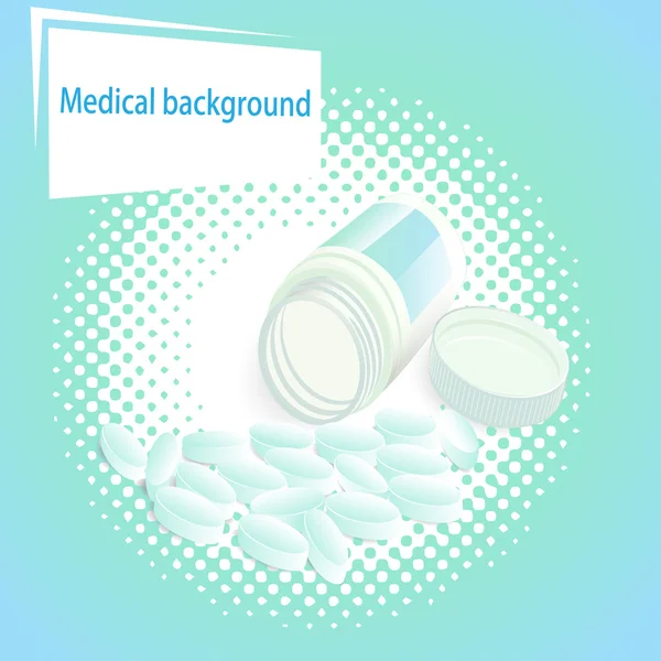 Medical  background with pills and a jar with a lid — Stock Vector