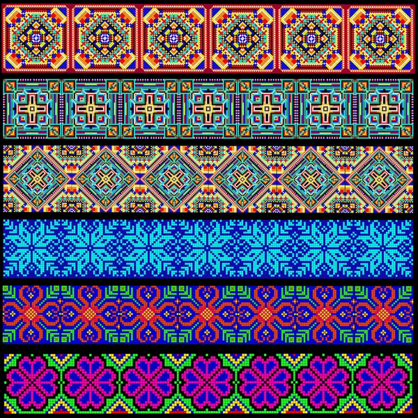 Conjunto de tiras de trenzas ornamentales de ornamento geométrico de colores — Vector de stock