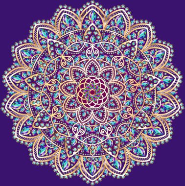 değerli taşlar ile dairesel bir altın süslemeli arka plan