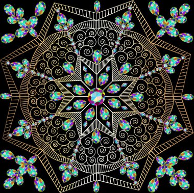 değerli taşlar ve spiraller dairesel süsler ile arka plan