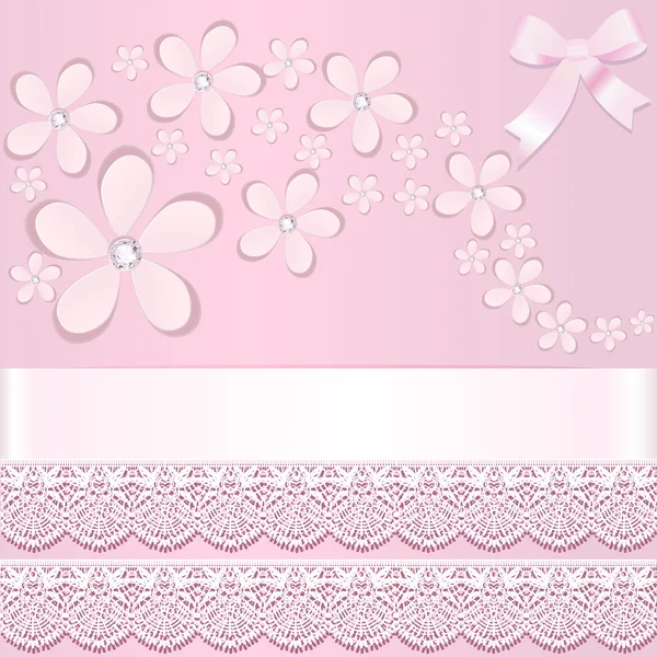 Background with paper flowers and stripes with lace — Stock Vector