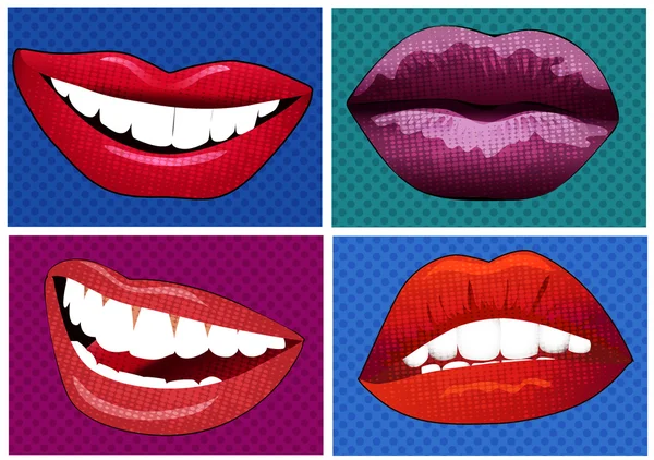 Ilustración conjunto de iconos en los labios de estilo pop art — Archivo Imágenes Vectoriales