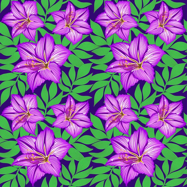 シームレス パターンのユリの花と葉 — ストックベクタ