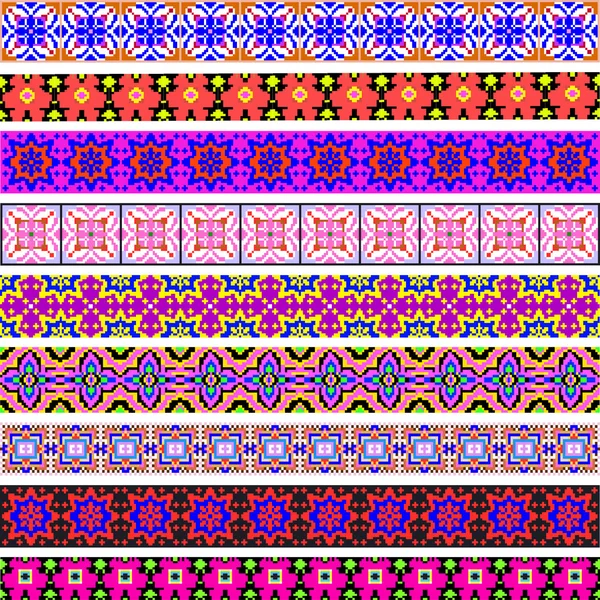 Serie di strisce ornamentali di ornamento geometrico colorato — Vettoriale Stock