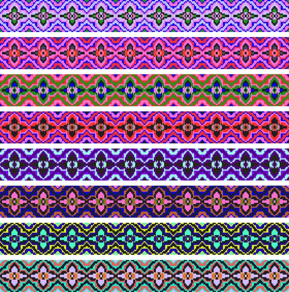 Conjunto de tiras ornamentales de adorno geométrico de colores — Vector de stock