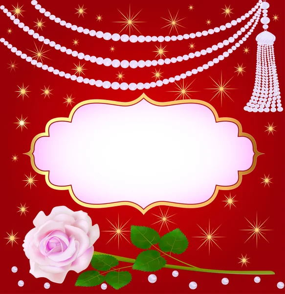 Свадебный фон с розой и жемчугом — стоковый вектор