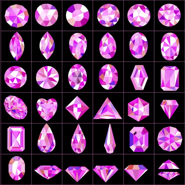 Set of pink gems of different cuts and shapes — Stock Vector