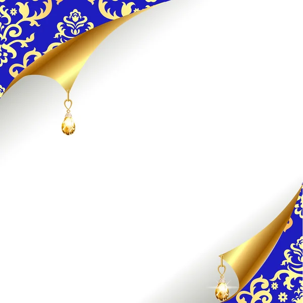 Background with curled corner and gold with vintage ornaments and pendants — ストックベクタ