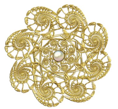 fractal  of round gold brooch with pearls clipart