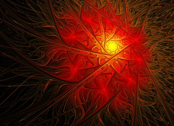 Fractal background with bright red flower with yellow midway — Stockfoto