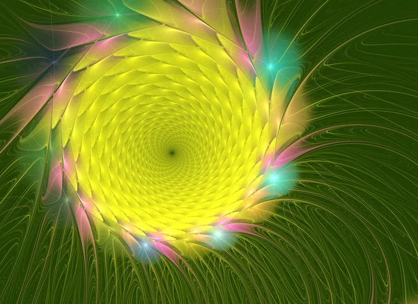 Ilustração fractal de girassóis de verão brilhantes graficamente — Fotografia de Stock