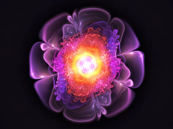 Fraktale Darstellung einer Neon-Blume auf dunklem Hintergrund — Stockfoto