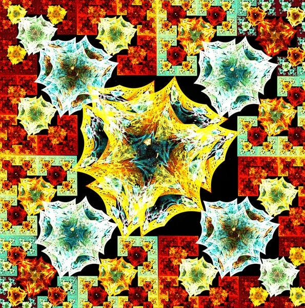Ilustrație fractală fundal covor luminos cu des geometrice — Fotografie, imagine de stoc