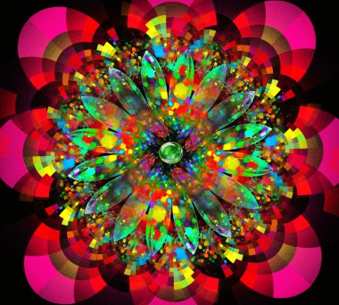 resimde fraktal arka plan ile parlak Çiçek demetleri 