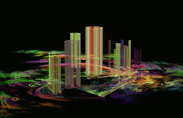 Ilustração de fractal abstração fundo borrão fantasma cidade — Fotografia de Stock