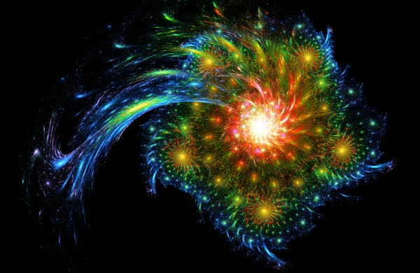 Fractal illustration fireworks over a black background — Stock Photo, Image