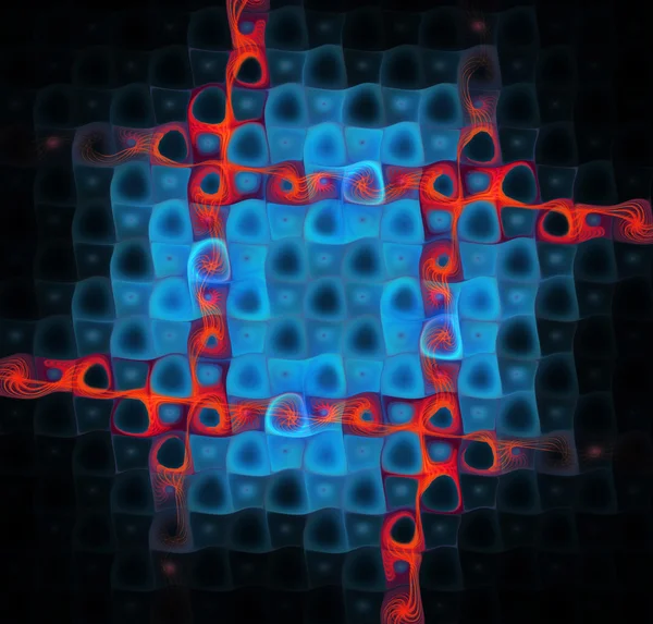 Fractal illustration of abstract technology with neon squares — Stock fotografie
