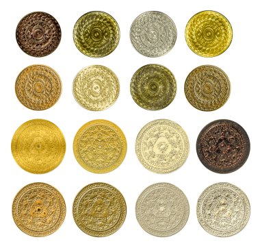 illustration of a fractal set of gold silver bronze coins medals