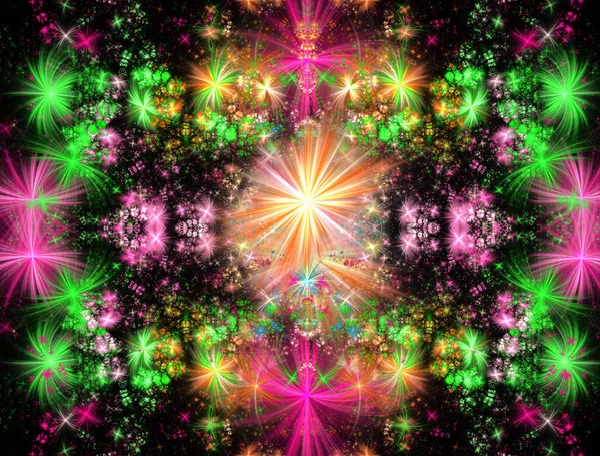 Ilustración de un fondo fractal con marco floral brillante — Foto de Stock