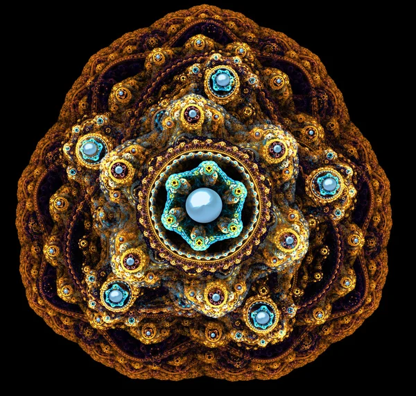 Resimde fraktal altın Broş mavi mücevher ve inci ile — Stok fotoğraf