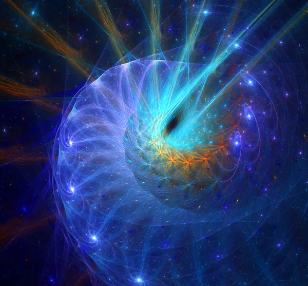 Ilustración fondo fractal espacio con espirales y estrellas — Foto de Stock