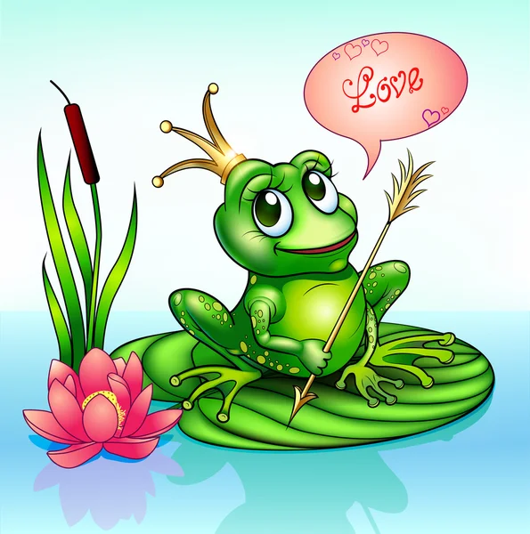 Ilustracja księżniczka żaba na liściu z belką — Wektor stockowy