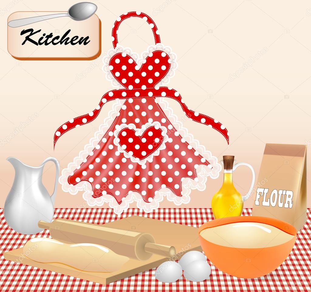 Illustration background with test kitchen apron and eggs