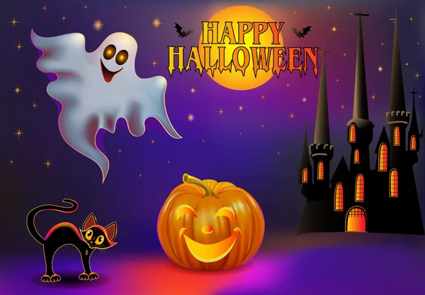 Illustrazione sfondo Halloween con zucca e casa — Vettoriale Stock