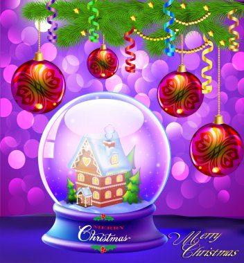 illustration Christmas Snow globe with a house and trees clipart
