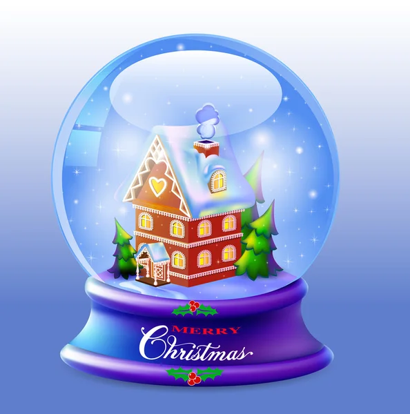 Illustration Christmas Snow globe with a house and trees — Stock Vector