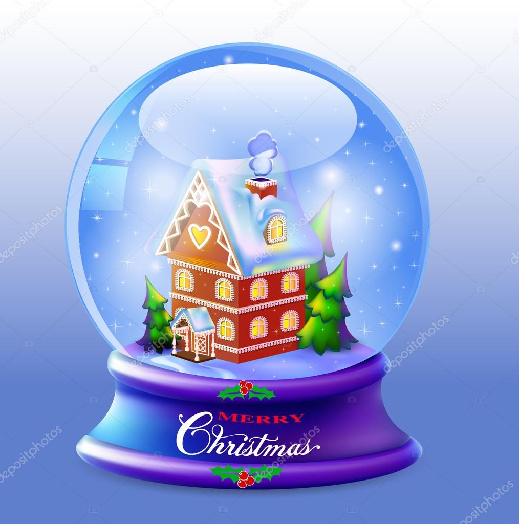 illustration Christmas Snow globe with a house and trees