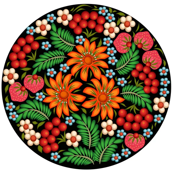 Illustrazione sfondo dipinto con fiori e bacche in un cerchio — Vettoriale Stock