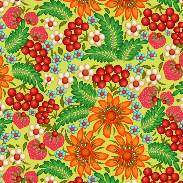 Fondo de ilustración pintado con flores y bayas — Vector de stock