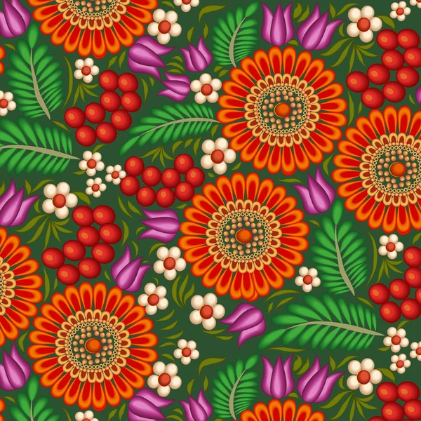 Fondo de ilustración pintado con flores y bayas — Vector de stock