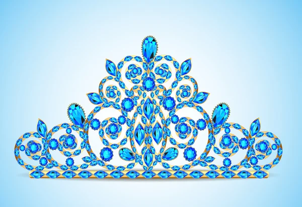 Illustration women's gold diadem tiara with precious stones — Stock Vector