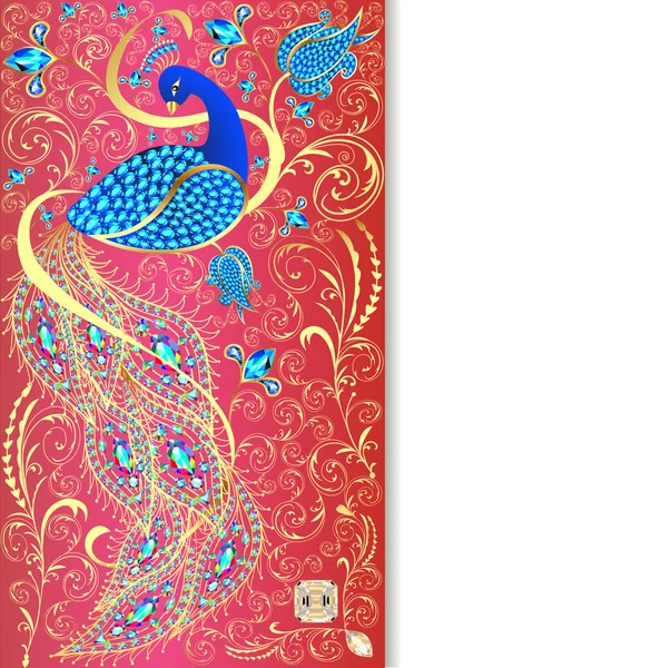 Afbeelding achtergrond met peacock met gouden ornament en prec — Stockvector