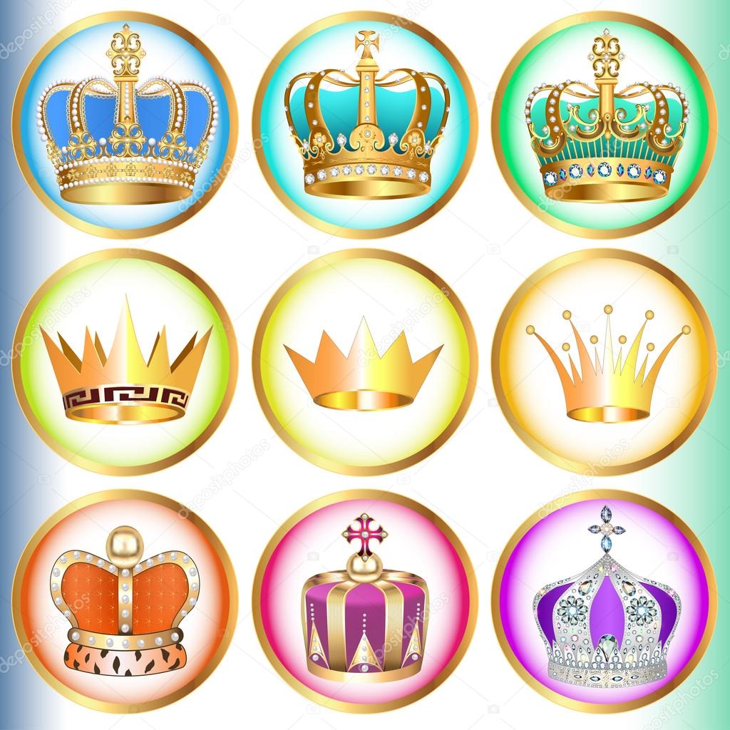 illustration set of crowns with precious stones 
