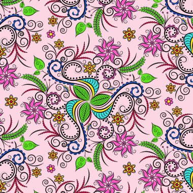  Sorunsuz çiçek desenli. Çiçek doku, dekoratif el çekilmiş 