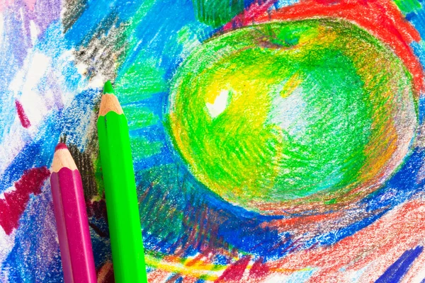 Child drawing of apple — Stock Photo, Image