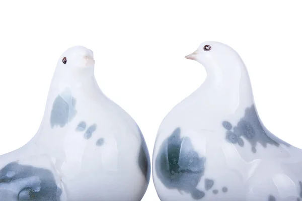 Porcelain figurines of pigeons, isolated on white — Stock Photo, Image