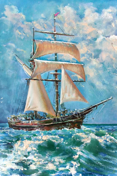 Drawing of boat is under sail, painting — Stock Photo, Image