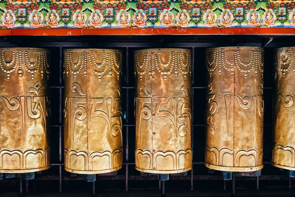 Buddhist Prayer Drums Prayer Inscription Mani Padme Hum — Stock Photo, Image