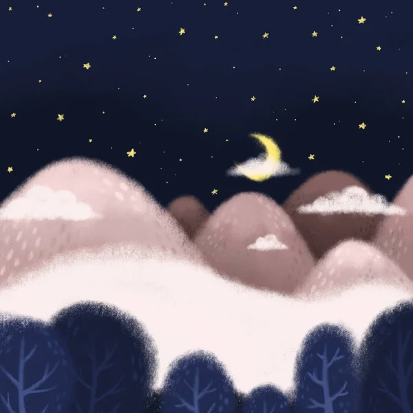 Anno Nuovo Disegnato Mano Paesaggio Neve Invernale — Foto Stock
